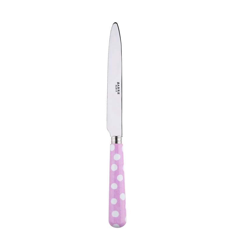 White Dots Pink Dinner Knife, Serrated