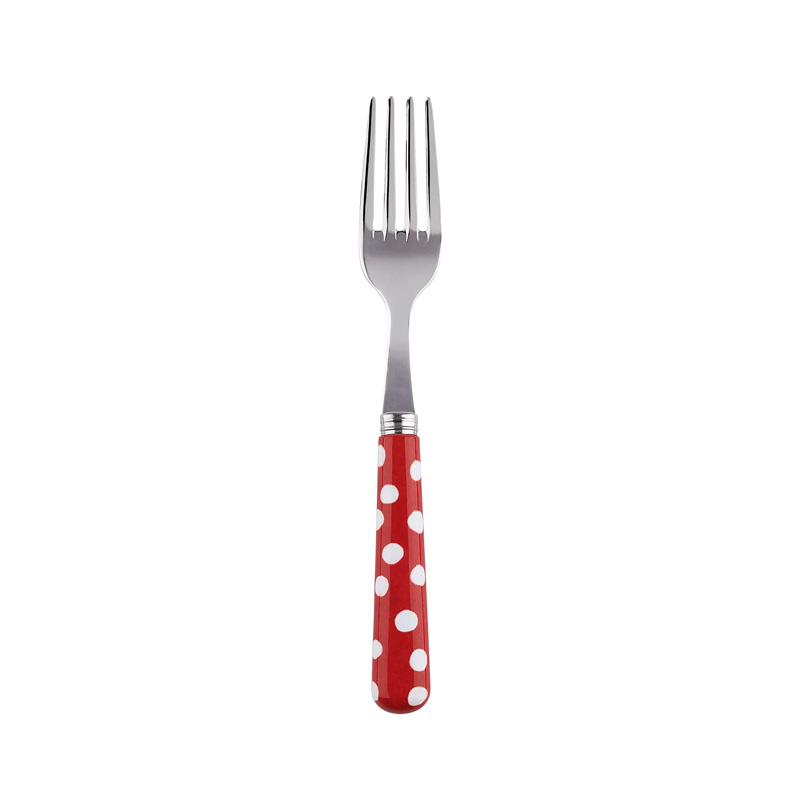 White Dots Red Cake Fork