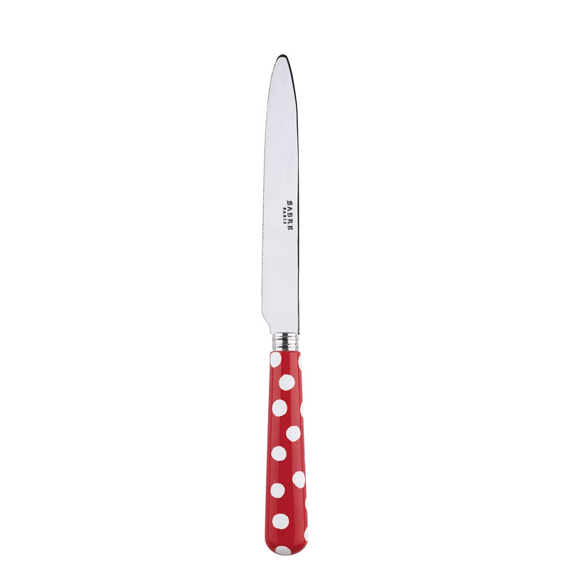 White Dots Red Dinner Knife, Serrated