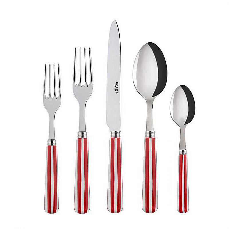 White Stripe Red 5pc Place Setting