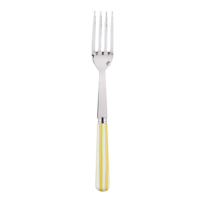 White Stripe Yellow Serving Fork