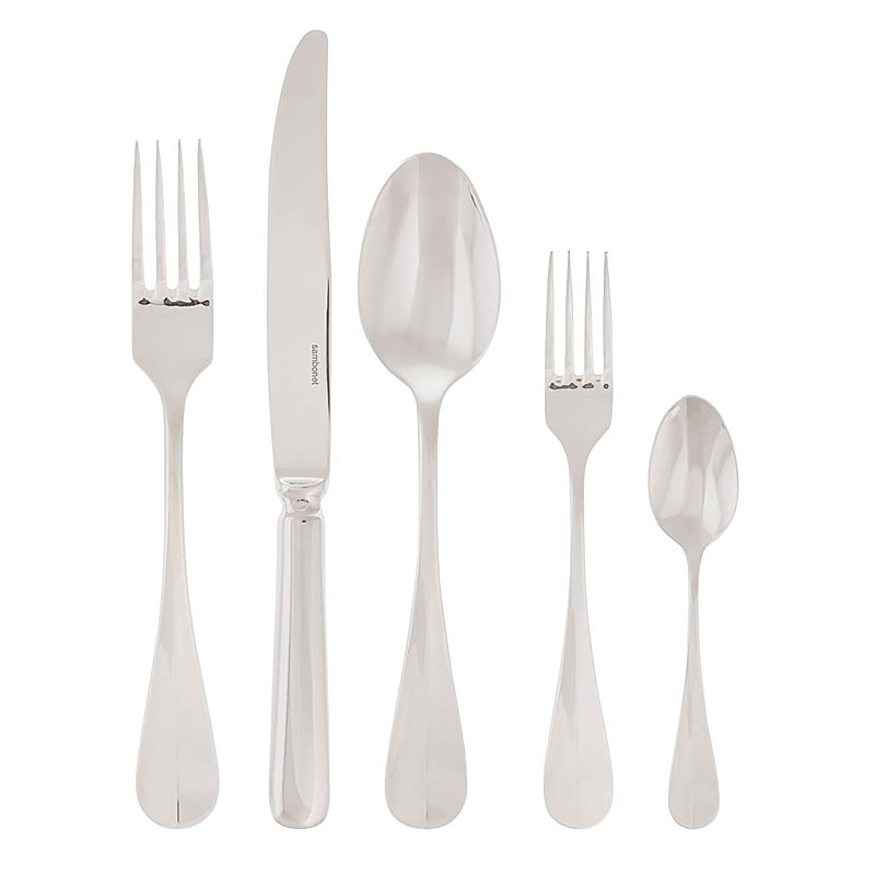 Baguette Silver Plate 5pc Place Setting, Solid Handle