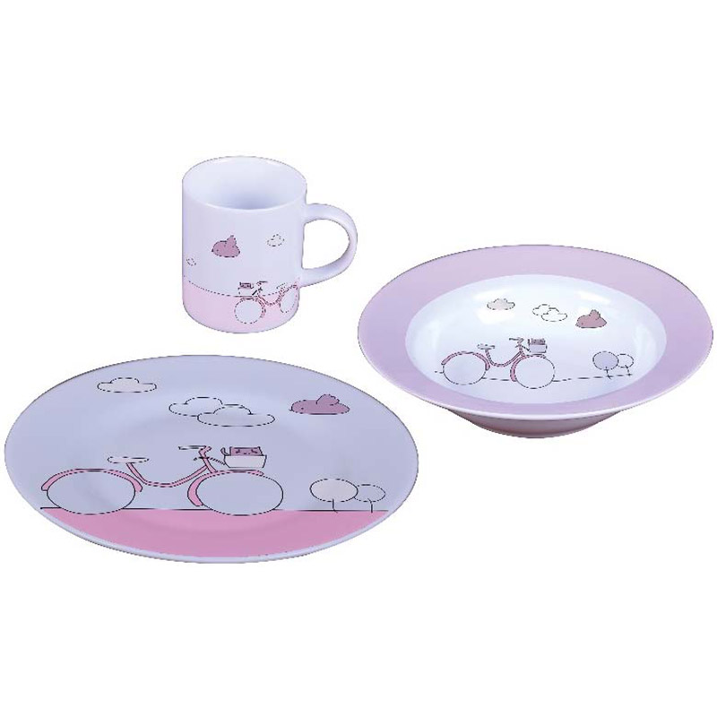 3pc Kids Dinnerware Set, Pink Bike