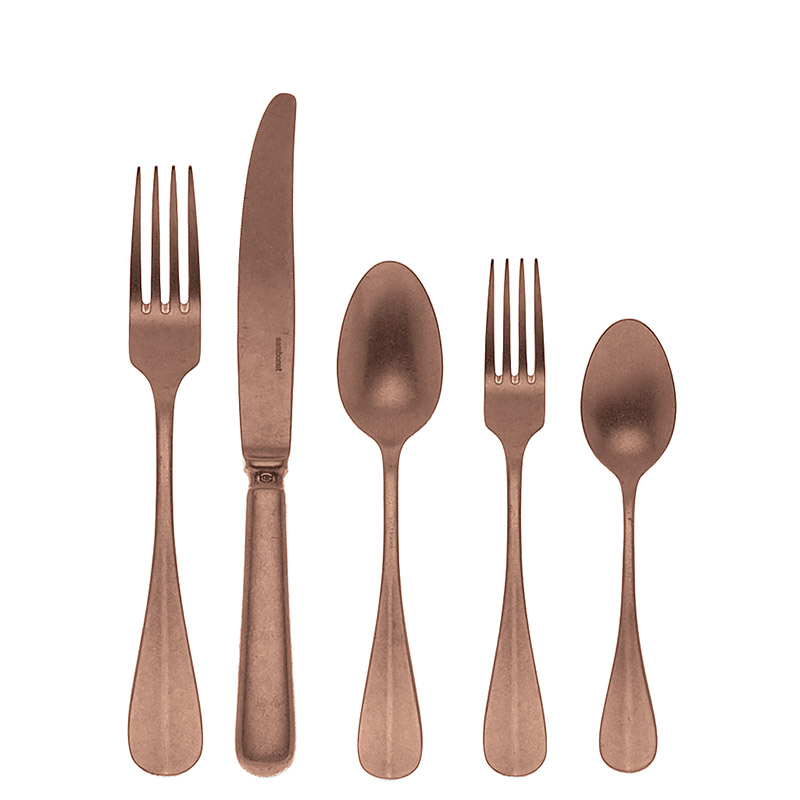 Baguette Copper Vintage 5pc Place Setting, Solid Handle