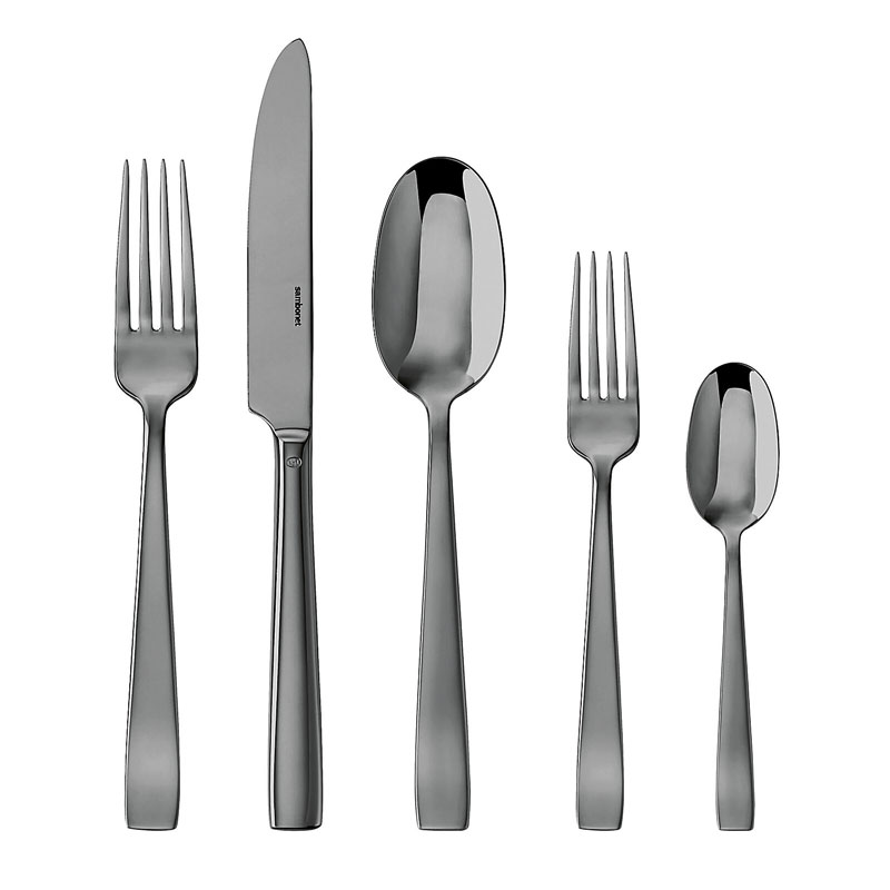 Flat Black 5pc Place Setting, Solid Handle