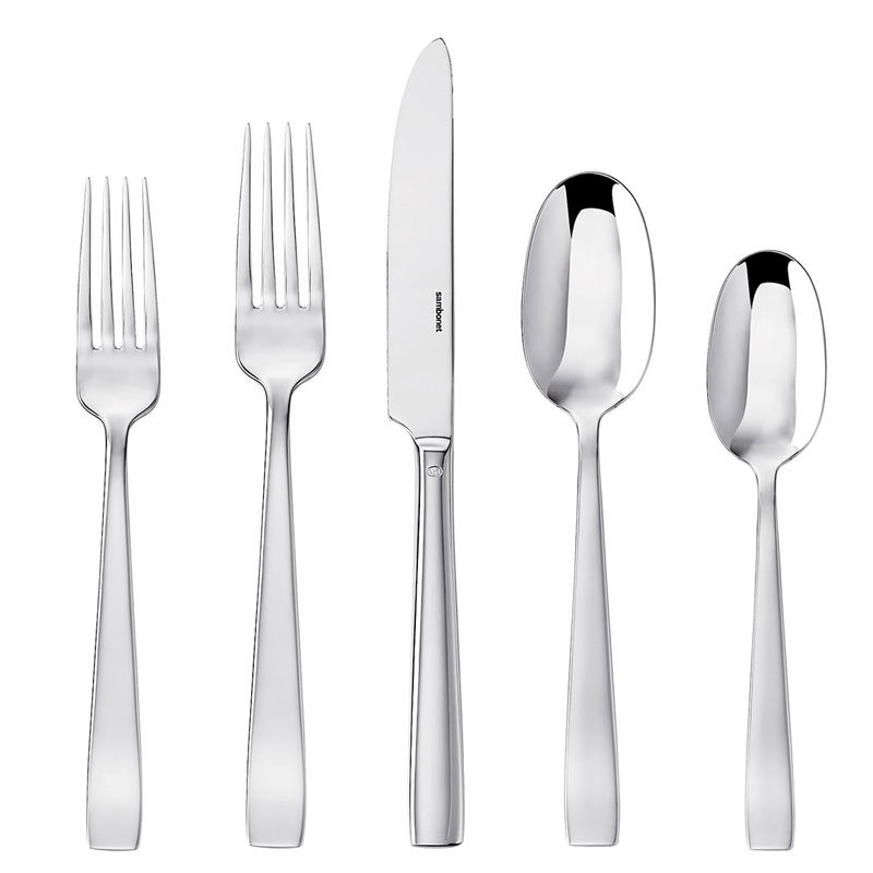 Flat Silverplate 5 Piece Place Setting Solid Handle