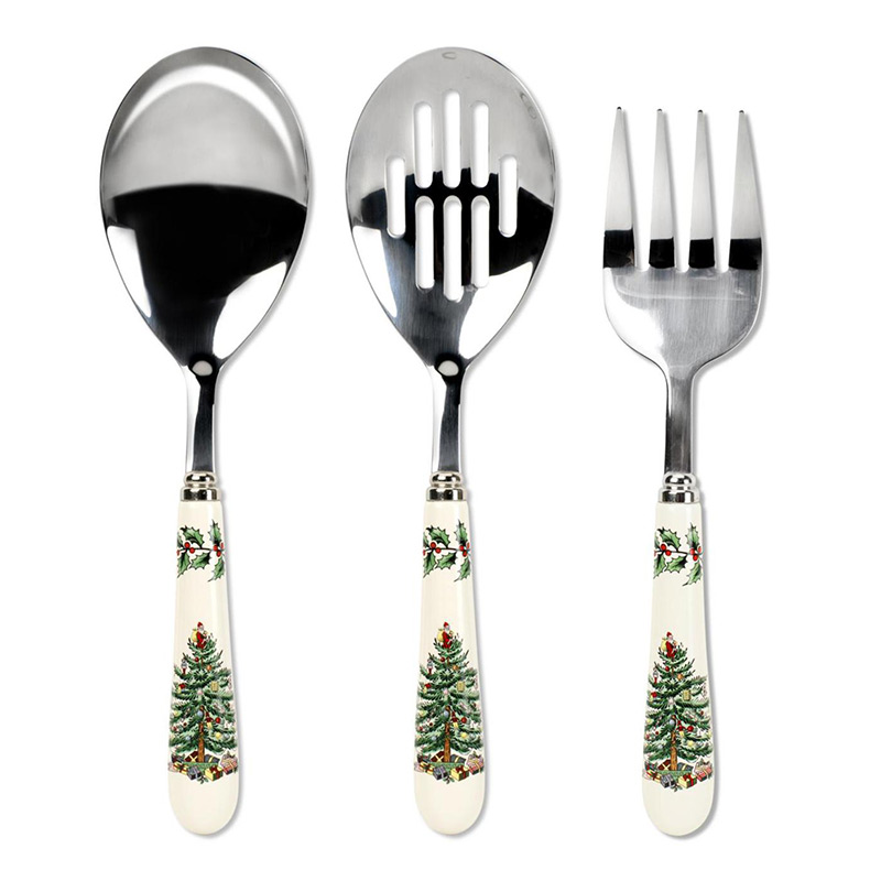 3pc Flatware Serving Set, Porcelain/Stainless