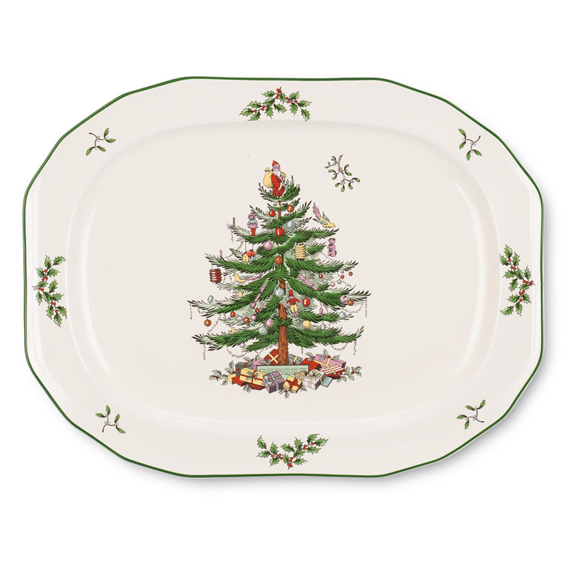 Christmas Tree Sculpted Octogonal Platter