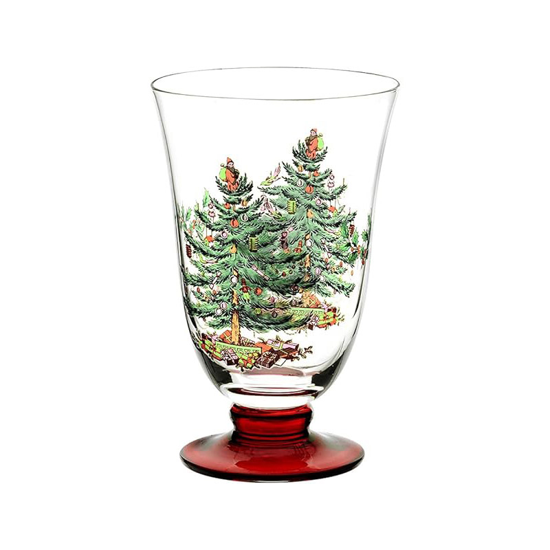 Christmas Tree Footed All Purpose Glass, Red