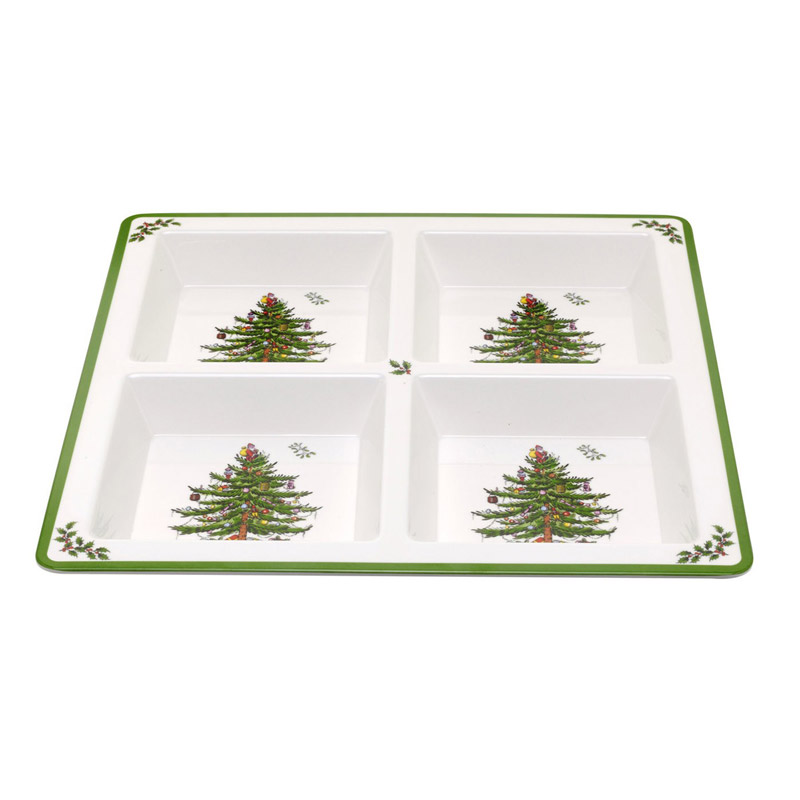 Christmas Tree 4-Section Tray, Melamine