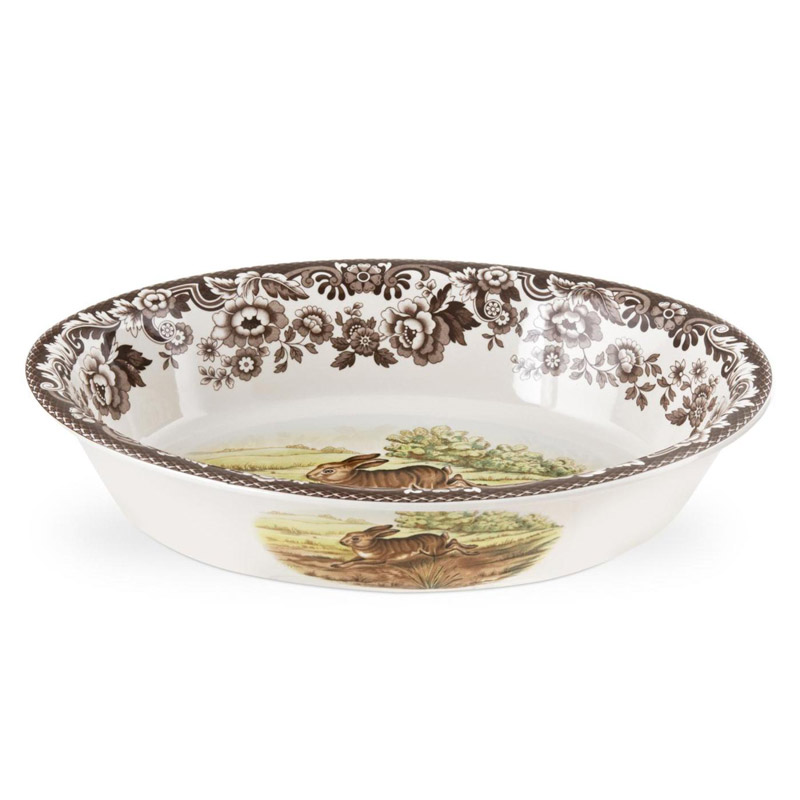 Woodland Oval Rim Dish, Rabbin/Pheasant