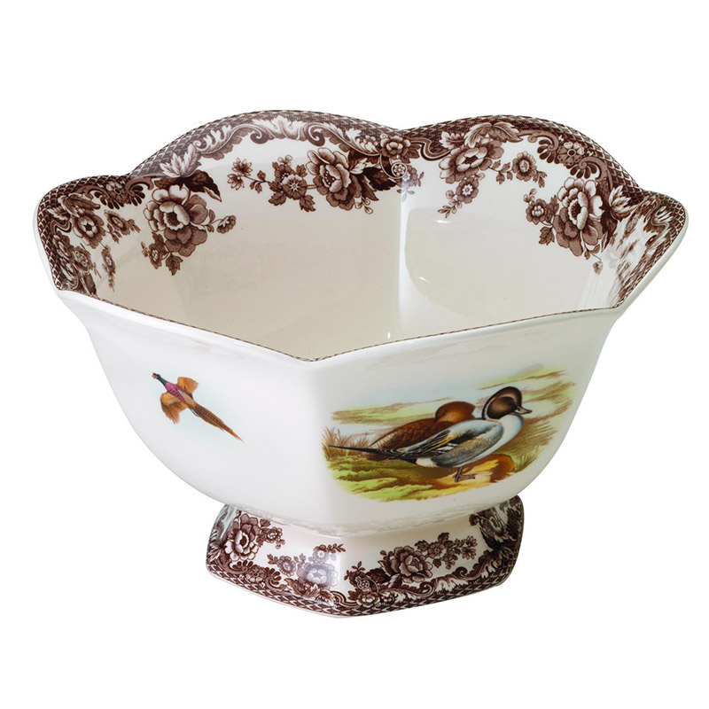 Woodland Hexagonal Footed Bowl, Lapwing/Pintail