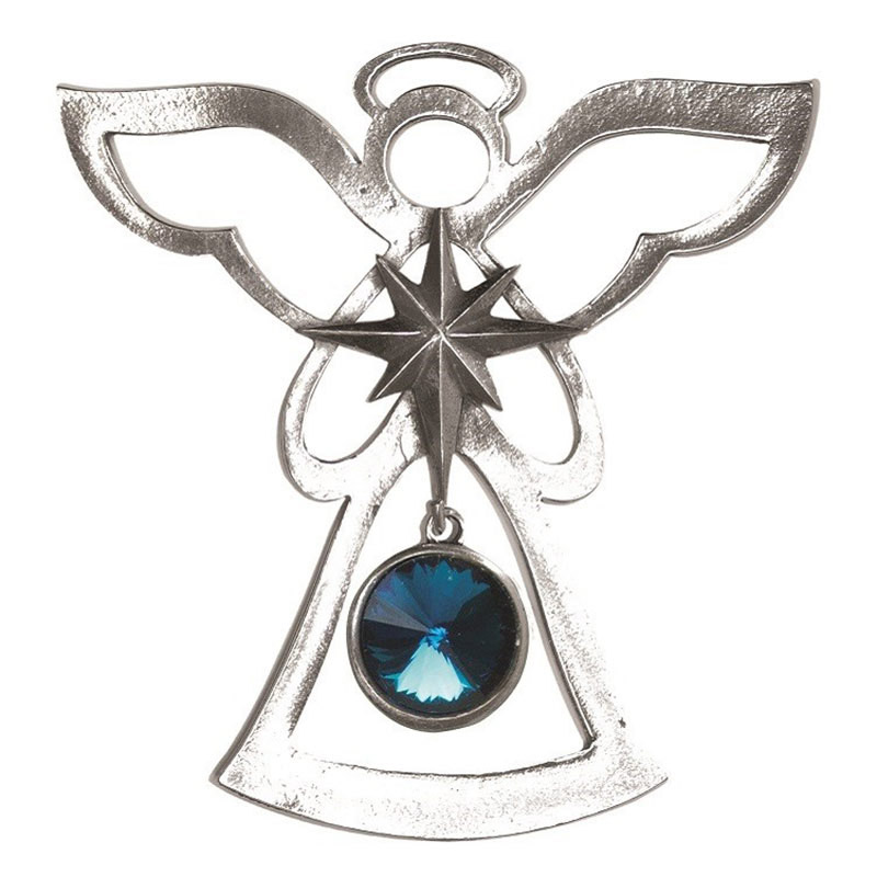 shiny angel ornament with blue tansanite jewel