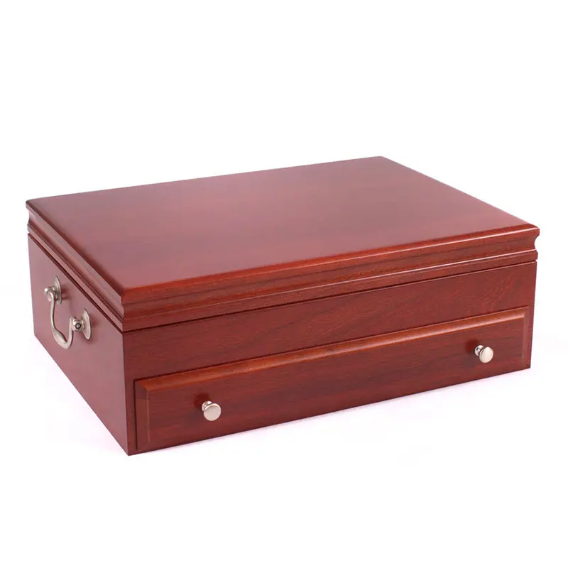 wood flatware chest with front knobs and side handles