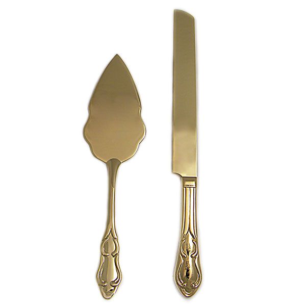 2pc Cake Knife and Server Set, Goldplate