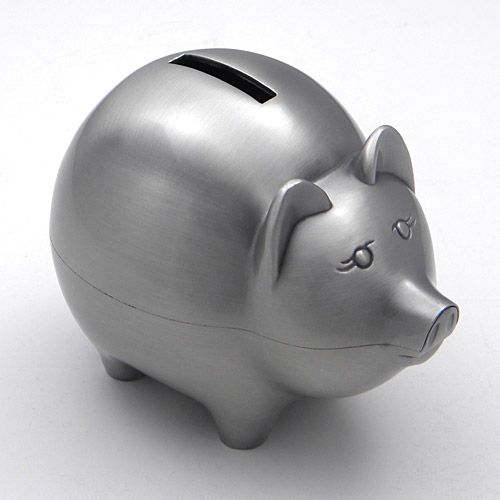 Piggy Bank, Pewter Finish Large