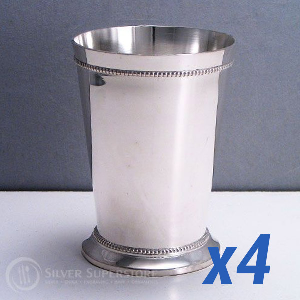 Beaded Mint Julep Cup, Set of 4 Silver Plate