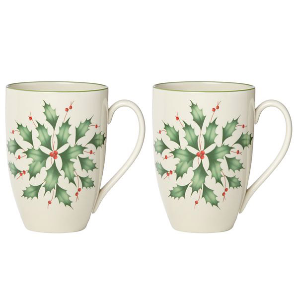 Holly Mug,14oz, Set of 2