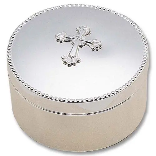 A Round jewelry box with cross on top