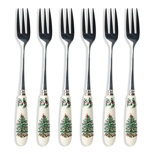 Pastry Forks, Set of 6, Porcelain/Stainless