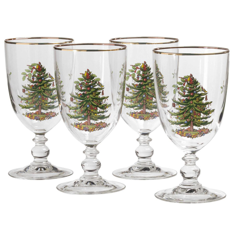 Christmas Tree Pedestal Goblets, Set of 4