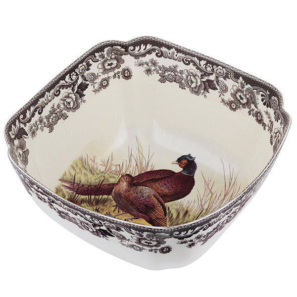 Deep Square Serving Bowl, Pheasant