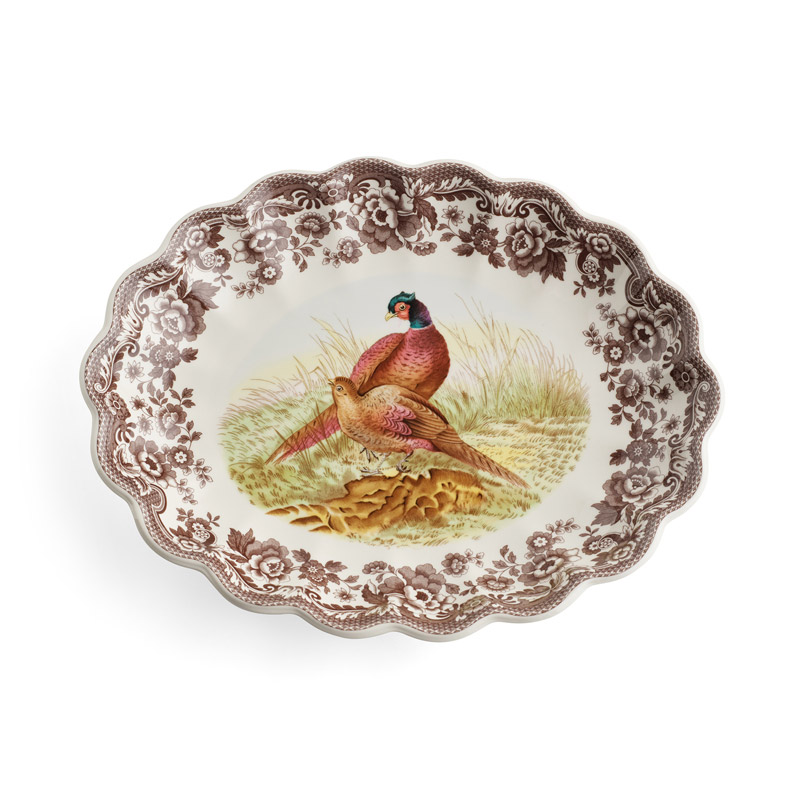 Oval Fluted Dish, Pheasant