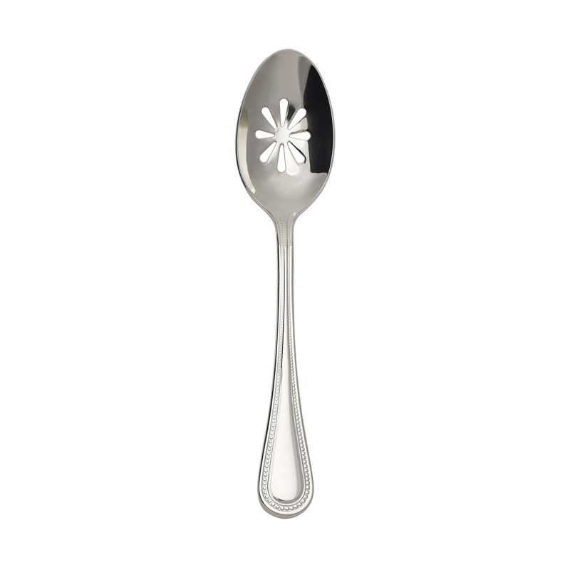 Continental Bead Pierced Serving Spoon, 9-1/8in.